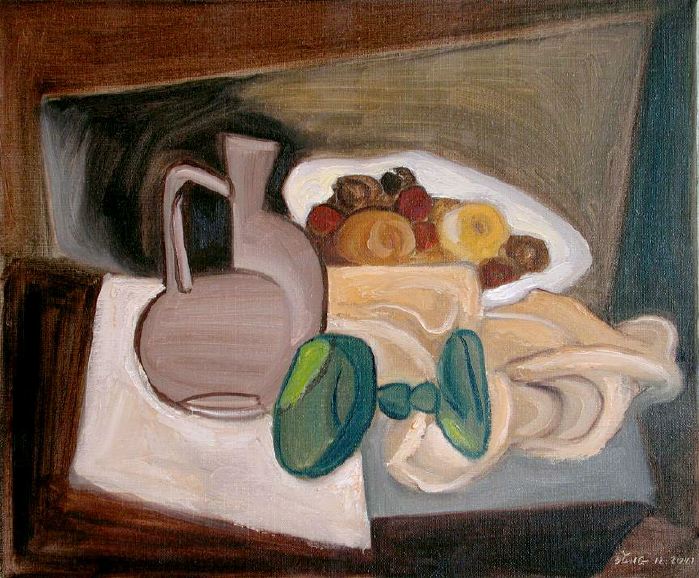 Still-Life with fruit and a green glass, 2001, oil on canvas, 38 x 45.5 cm